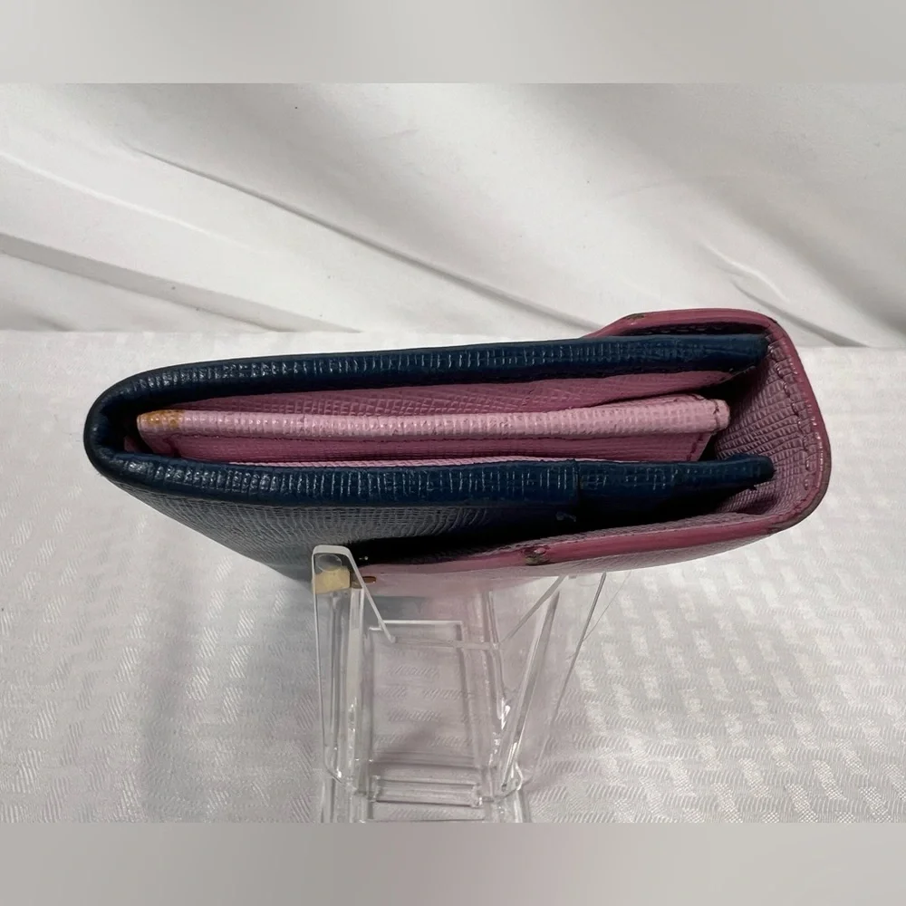 Fendi Pink & Blue Leather Envelope Continental Wallet